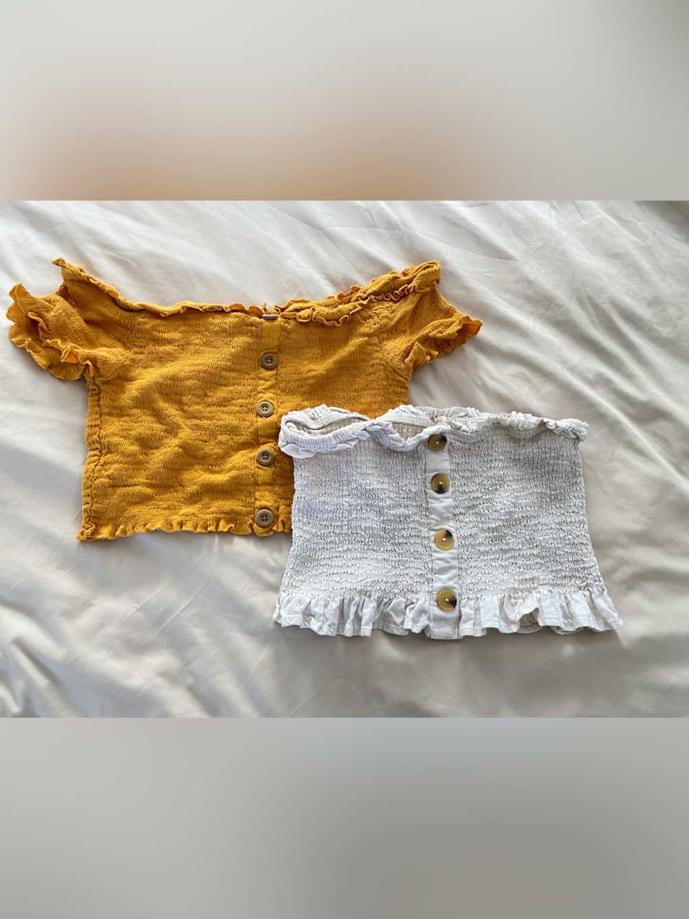 La Hearts Ruffled Smocked Tube Tops Bundle - Mustard & White